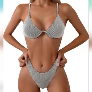 Striped Black and White Bikini Set